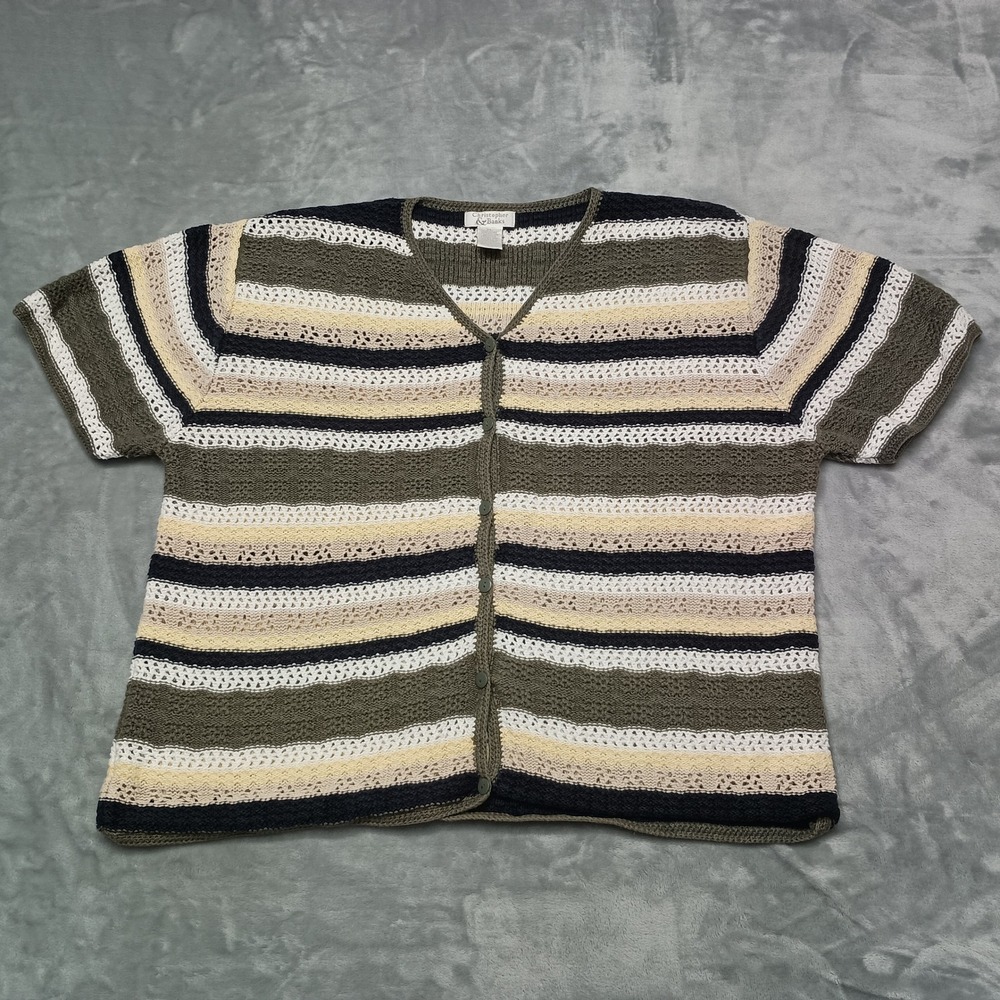 Christopher & Banks Sweater Womens XL Multi Color Cardigan Crochet Knit Striped